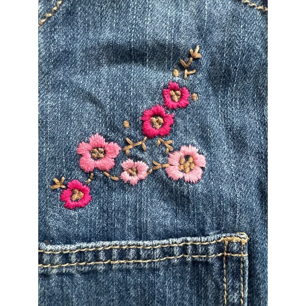 Y2K OshKosh B’gosh Denim Jumper Dress Floral Embroidered 12M